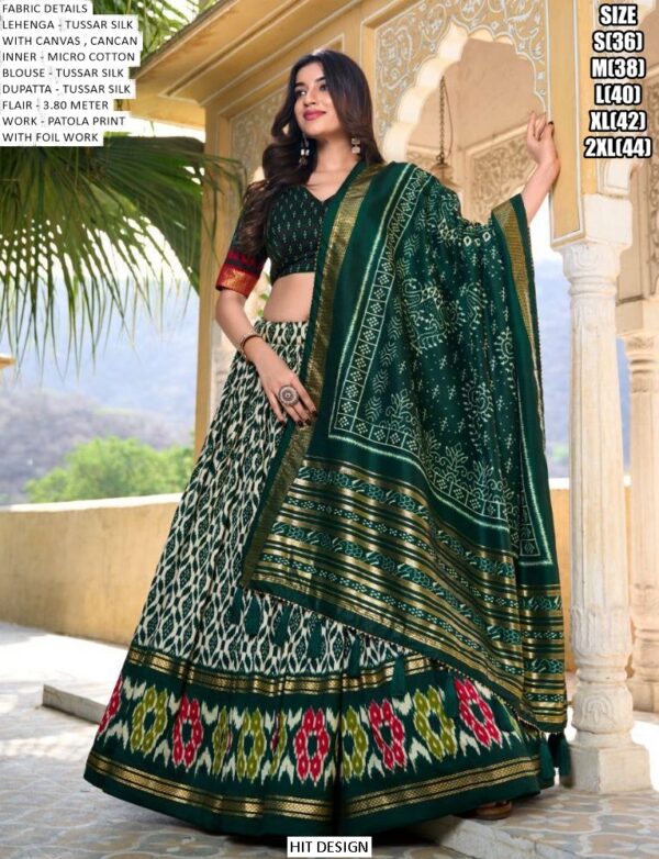 Incredible Ikkat Patola Printed Tussar Silk Semi-Stitched Chaniya Choli