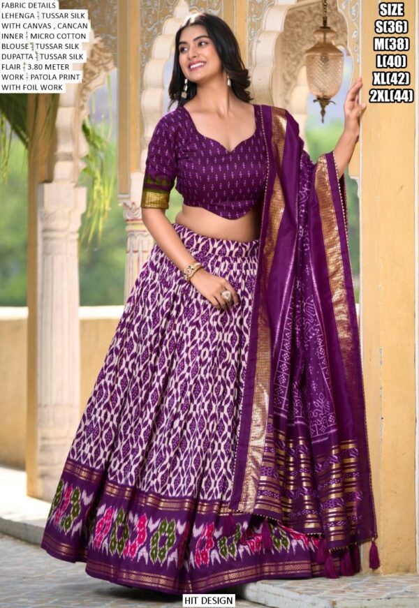 Incredible Ikkat Patola Printed Tussar Silk Semi-Stitched Chaniya Choli