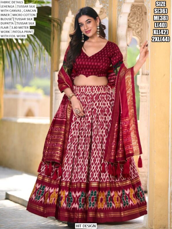 Incredible Ikkat Patola Printed Tussar Silk Semi-Stitched Chaniya Choli