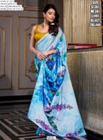 Cocktail Party Wear Satin Silk Hotfix Work Bollywood Style Saree With Blouse