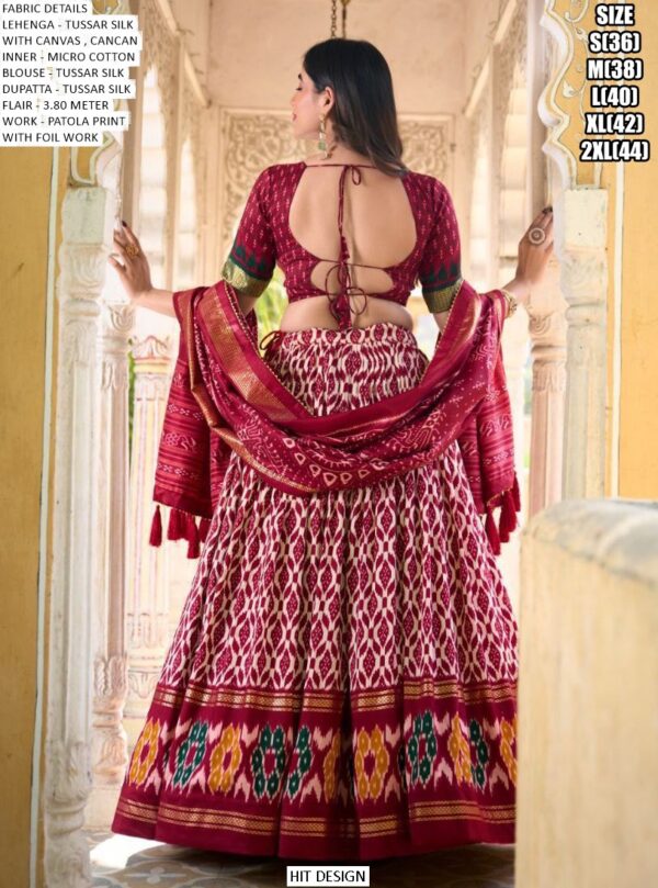 Incredible Ikkat Patola Printed Tussar Silk Semi-Stitched Chaniya Choli