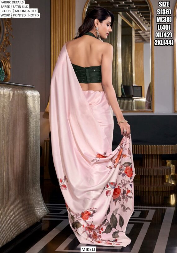 Cocktail Party Wear Satin Silk Hotfix Work Bollywood Style Saree With Blouse