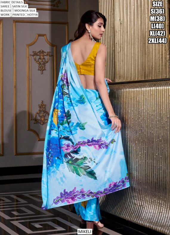 Cocktail Party Wear Satin Silk Hotfix Work Bollywood Style Saree With Blouse