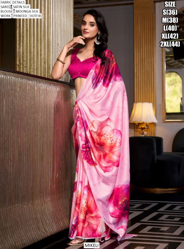 Cocktail Party Wear Satin Silk Hotfix Work Bollywood Style Saree With Blouse