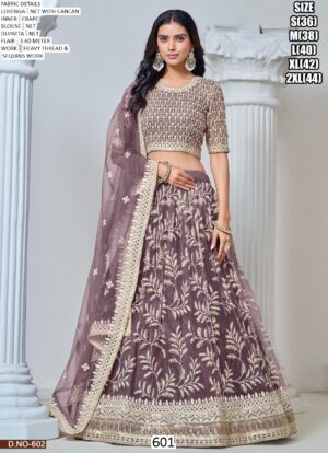 Pretty Net Sequins And Thread Embroidered Lehenga Choli For Brides
