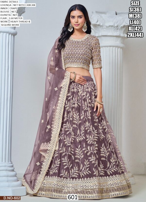 Pretty Net Sequins And Thread Embroidered Lehenga Choli For Brides