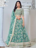 Pretty Net Sequins And Thread Embroidered Lehenga Choli For Brides
