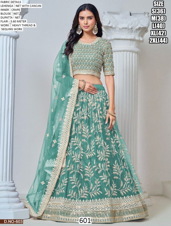 Pretty Net Sequins And Thread Embroidered Lehenga Choli For Brides
