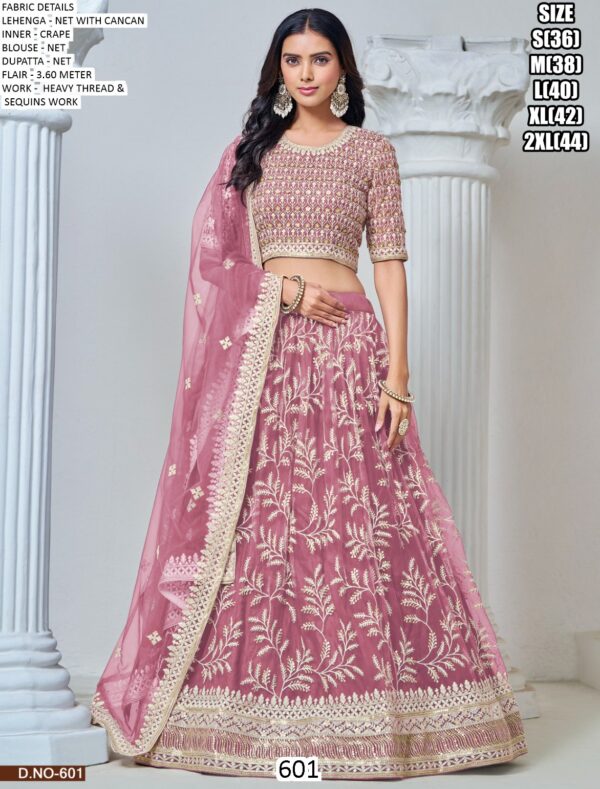 Pretty Net Sequins And Thread Embroidered Lehenga Choli For Brides