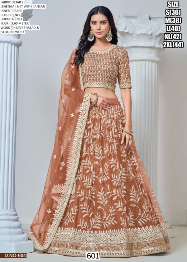 Pretty Net Sequins And Thread Embroidered Lehenga Choli For Brides