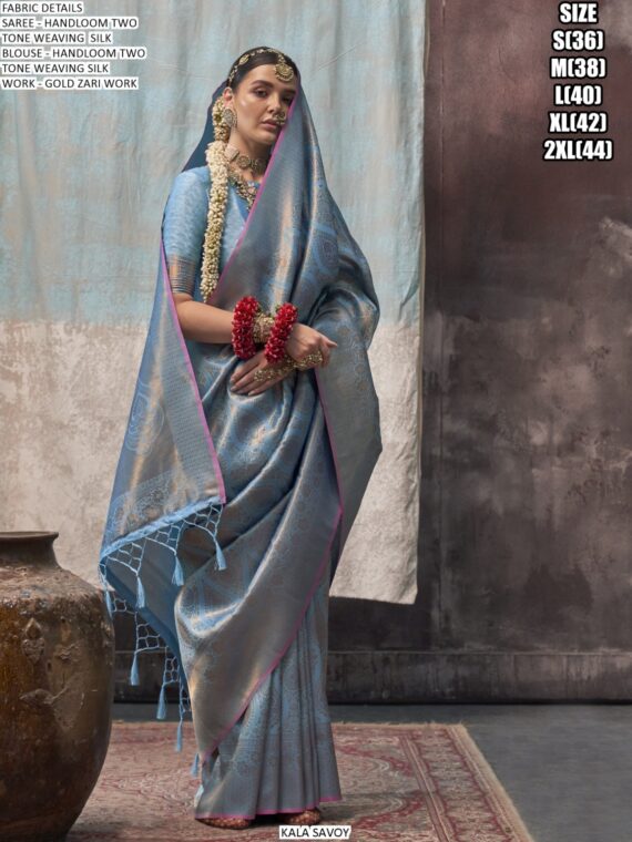 Handloom Two Tone Weaving Silk Wedding Wear Sarees, Embellished With A Gold Zari Work