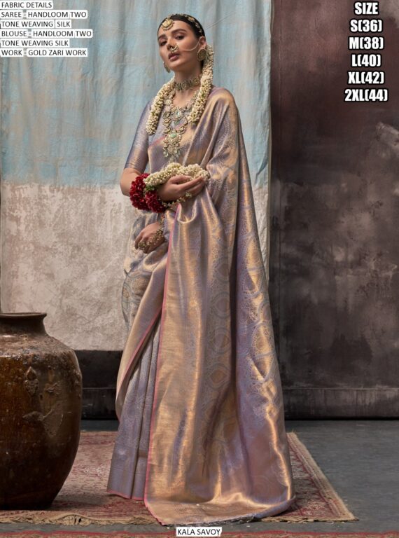 Handloom Two Tone Weaving Silk Wedding Wear Sarees, Embellished With A Gold Zari Work