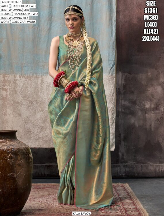 Handloom Two Tone Weaving Silk Wedding Wear Sarees, Embellished With A Gold Zari Work
