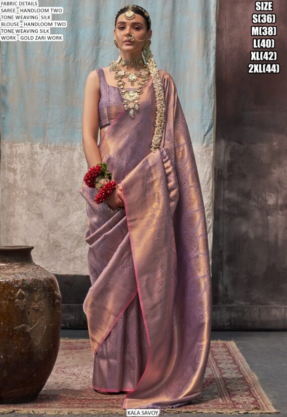 Handloom Two Tone Weaving Silk Wedding Wear Sarees, Embellished With A Gold Zari Work