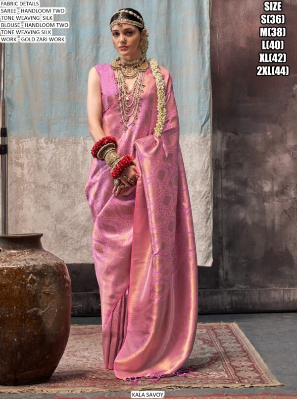 Handloom Two Tone Weaving Silk Wedding Wear Sarees, Embellished With A Gold Zari Work