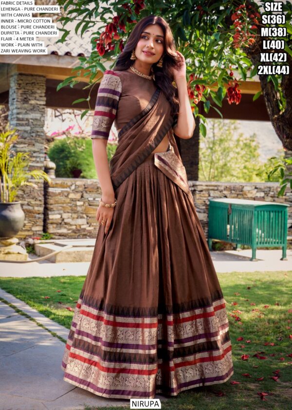 Graceful Elegance: Pure Chanderi South Indian Lehenga Choli Adorned With Zari Weaving Work