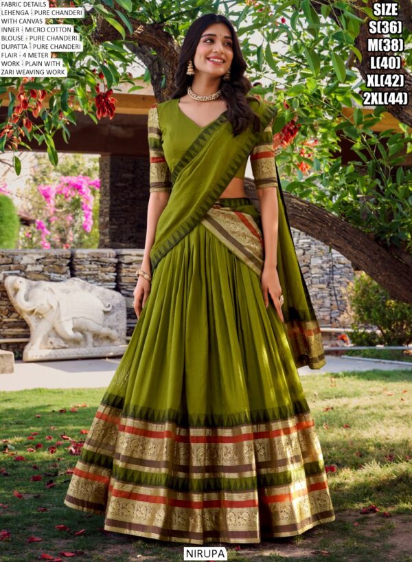 Graceful Elegance: Pure Chanderi South Indian Lehenga Choli Adorned With Zari Weaving Work