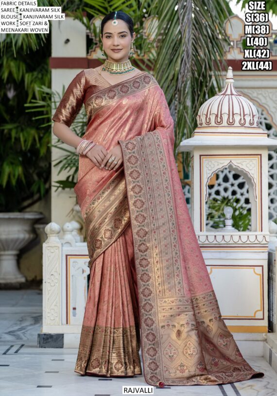 Classic Style Kanjivaram Silk Meenakari Worked Festive Wear Un-Stitched Sarees