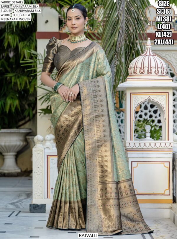 Classic Style Kanjivaram Silk Meenakari Worked Festive Wear Un-Stitched Sarees