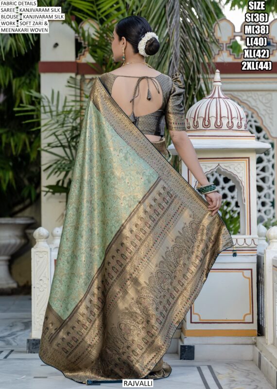 Classic Style Kanjivaram Silk Meenakari Worked Festive Wear Un-Stitched Sarees
