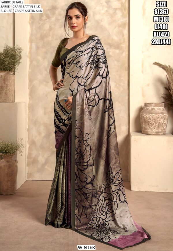 Multicolour Printed Satin Crape Silk Party Wear Un-Stitched Blouse With Saree