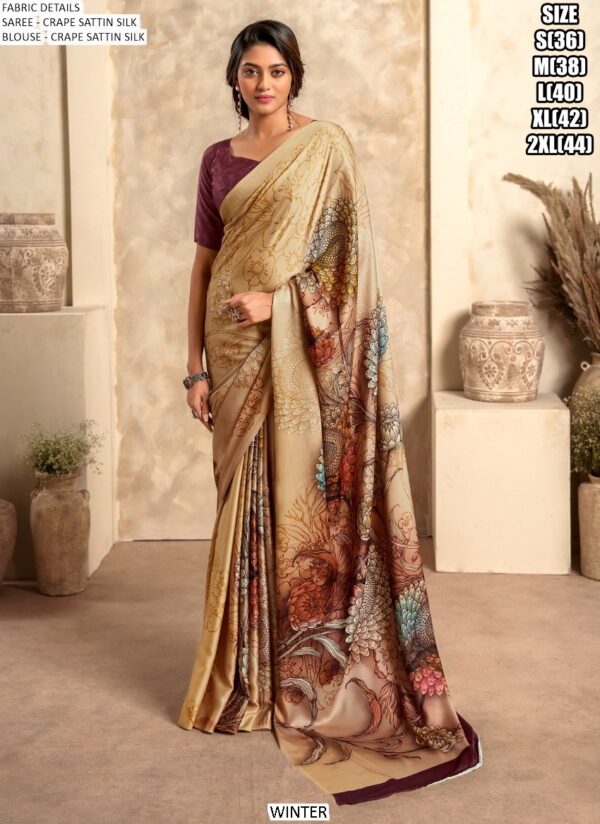 Multicolour Printed Satin Crape Silk Party Wear Un-Stitched Blouse With Saree