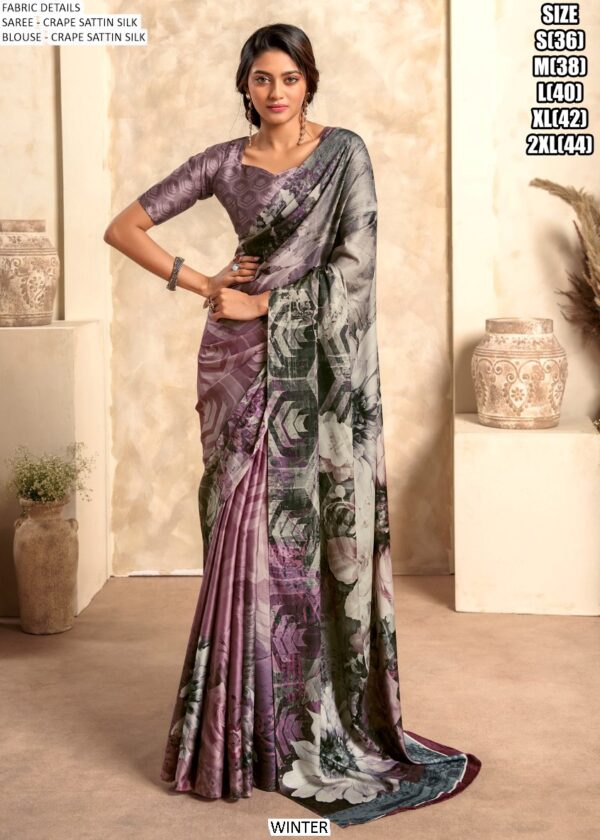 Multicolour Printed Satin Crape Silk Party Wear Un-Stitched Blouse With Saree