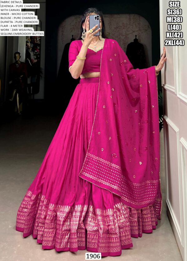 Exquisite Chanderi Lehenga Choli With Zari Weaving, A Sequins Embroidered Dupatta