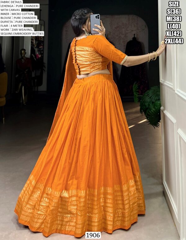 Exquisite Chanderi Lehenga Choli With Zari Weaving, A Sequins Embroidered Dupatta