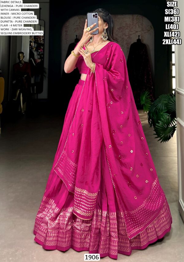 Exquisite Chanderi Lehenga Choli With Zari Weaving, A Sequins Embroidered Dupatta