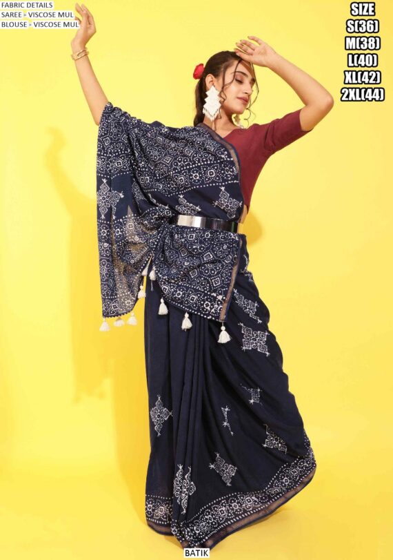 Buy Viscose Mul Daily Wear Digital Printed Un-Stitched Saree With Blouse