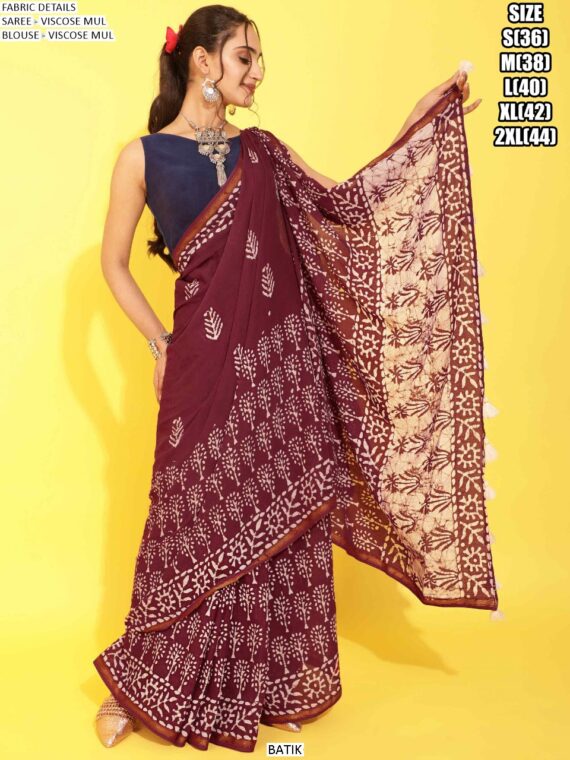 Buy Viscose Mul Daily Wear Digital Printed Un-Stitched Saree With Blouse