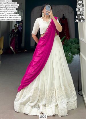Wonderful White Georgette Designer Lehenga Choli For Festive Function