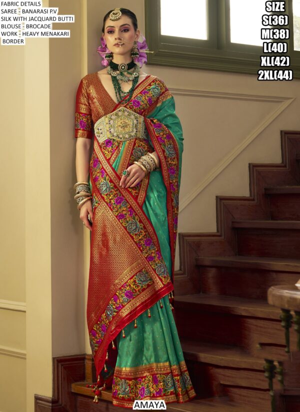 Heavy Meenakari Worked Banarasi P.V Silk Sarees – Perfect For Weddings And Grand Celebrations