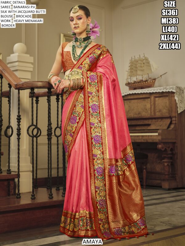 Heavy Meenakari Worked Banarasi P.V Silk Sarees – Perfect For Weddings And Grand Celebrations