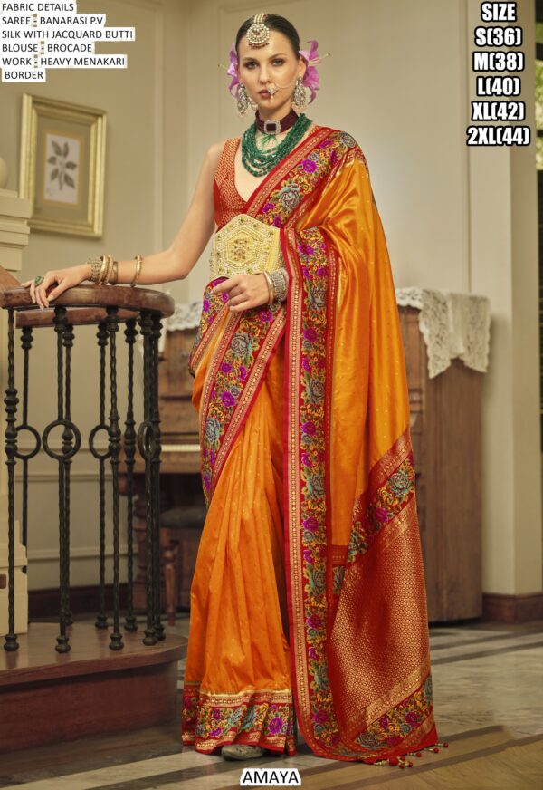 Heavy Meenakari Worked Banarasi P.V Silk Sarees – Perfect For Weddings And Grand Celebrations