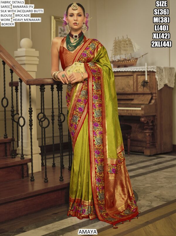 Heavy Meenakari Worked Banarasi P.V Silk Sarees – Perfect For Weddings And Grand Celebrations