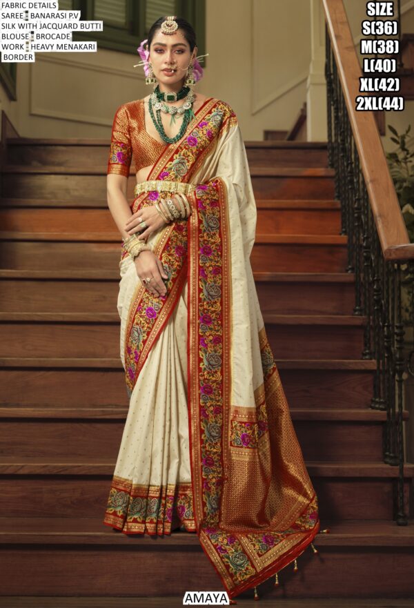 Heavy Meenakari Worked Banarasi P.V Silk Sarees – Perfect For Weddings And Grand Celebrations