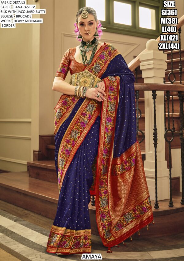 Heavy Meenakari Worked Banarasi P.V Silk Sarees – Perfect For Weddings And Grand Celebrations