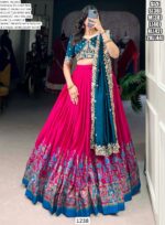 Women's Wedding Special Tussar Silk Floral Printed Lehenga With Embroidered Blouse