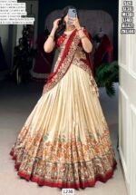 Women's Wedding Special Tussar Silk Floral Printed Lehenga With Embroidered Blouse