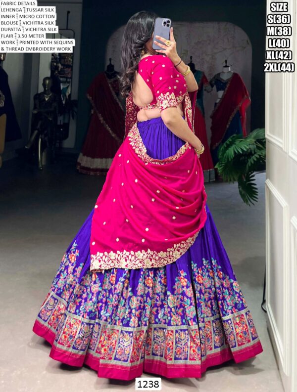 Women's Wedding Special Tussar Silk Floral Printed Lehenga With Embroidered Blouse