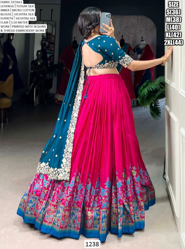 Women's Wedding Special Tussar Silk Floral Printed Lehenga With Embroidered Blouse
