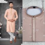 Function Wear Men's Heavy Cotton Silk Butti Work Kurta Pyjama Sets In Four Colours