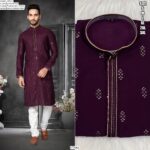 Function Wear Men's Heavy Cotton Silk Butti Work Kurta Pyjama Sets In Four Colours