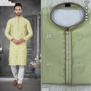 Function Wear Men's Heavy Cotton Silk Butti Work Kurta Pyjama Sets In Four Colours
