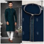 Function Wear Men's Heavy Cotton Silk Butti Work Kurta Pyjama Sets In Four Colours