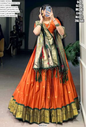 Trendy And Traditional Paithani Jacquard Silk Weaving Zari Work Lehenga Choli