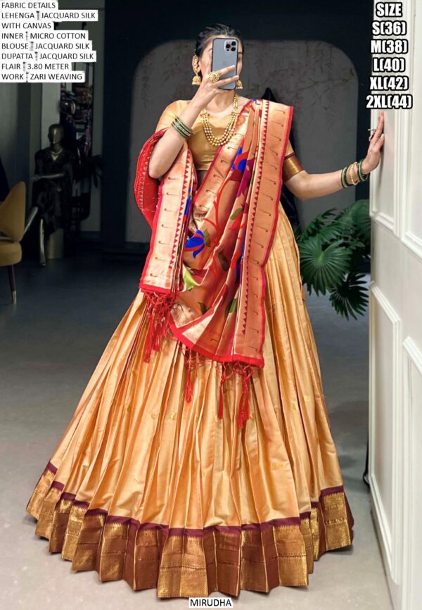 Trendy And Traditional Paithani Jacquard Silk Weaving Zari Work Lehenga Choli