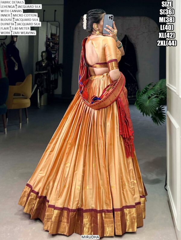 Trendy And Traditional Paithani Jacquard Silk Weaving Zari Work Lehenga Choli